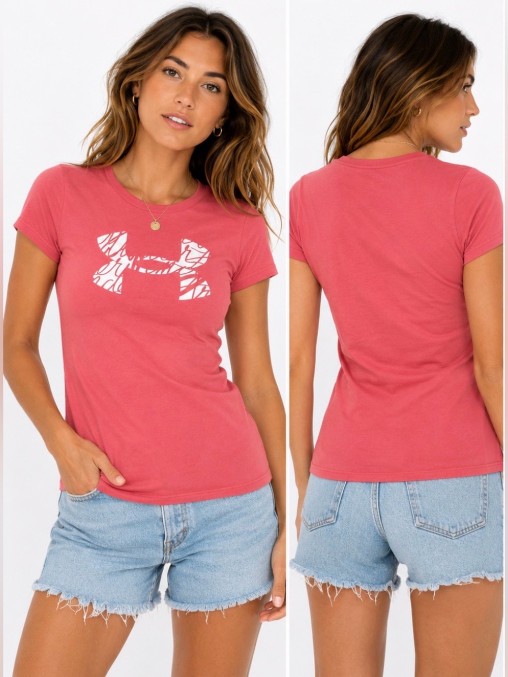 Under Armour HeatGear Pink Logo Graphic Tee Shirt Women’s Medium Athletic
